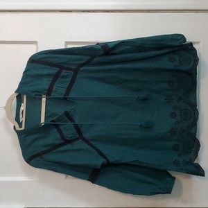 Zara Basic Size S Green Eyelet Peasant Top